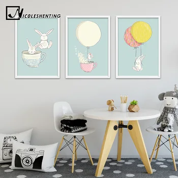 

Balloon Rabbit Cartoon Canvas Posters and Prints Minimalist Painting Wall Art canvas Picture Nordic Style Kids Decoration