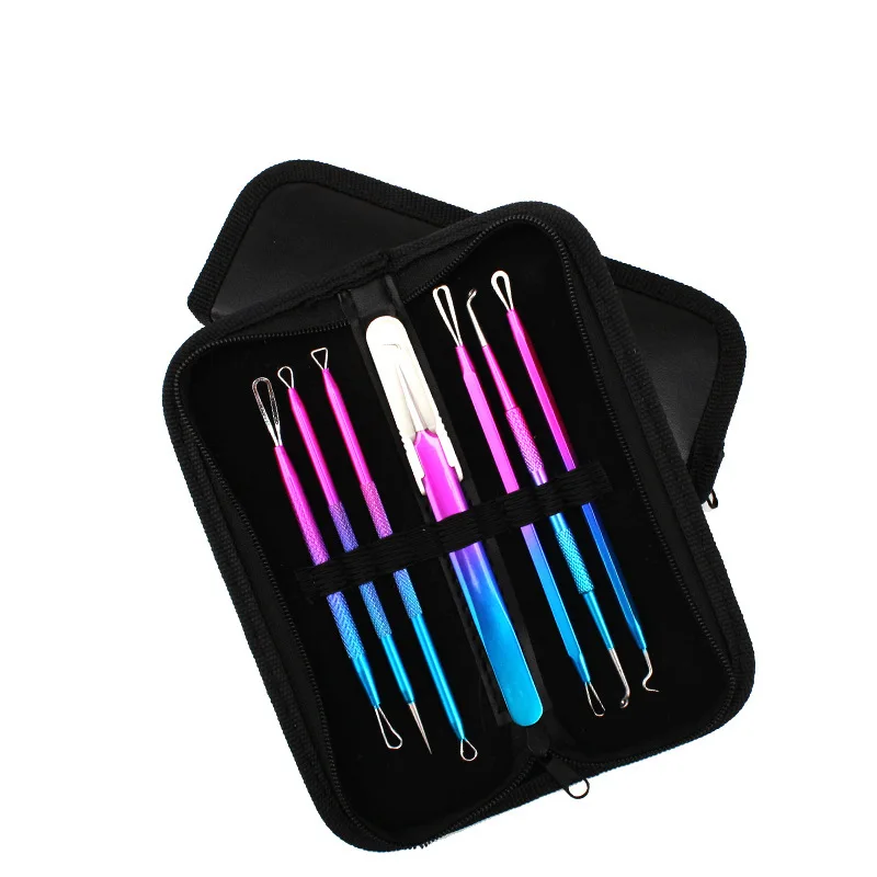 

7 In 1 Nose Blackhead Needle Acne Remover Loop Pimple Cleaning Tool Whitehead Skin Pore Cleaner Black Dot Removal Bar With Case
