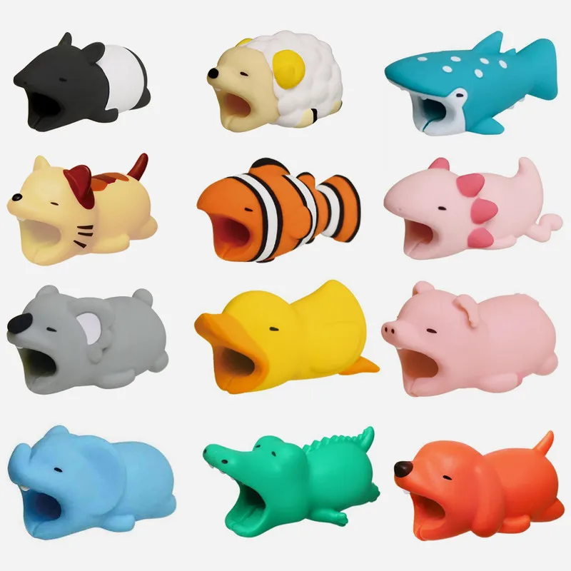 

Creative Cute Animal Cable Bite Protector Winder Iphone Holder Accessory Cartoon Animals Bite Dog Cat Doll Model Funny Gift Toys