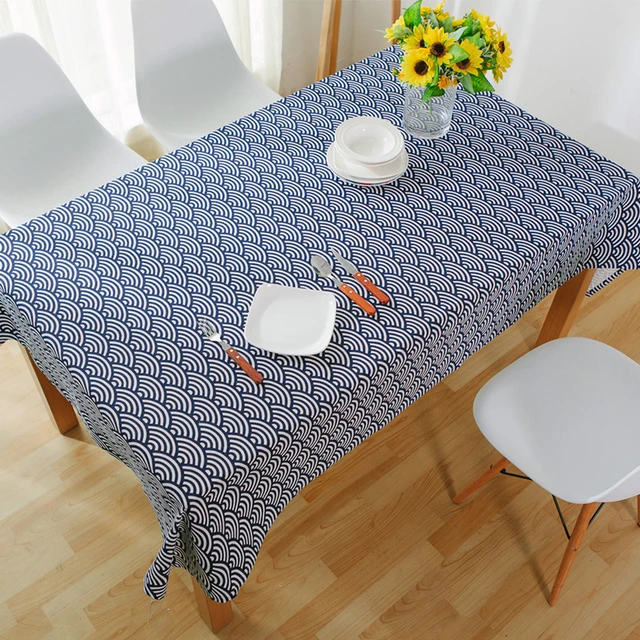 Tablecloths Japanese Style Linen Tablecloth Blue Printed Large