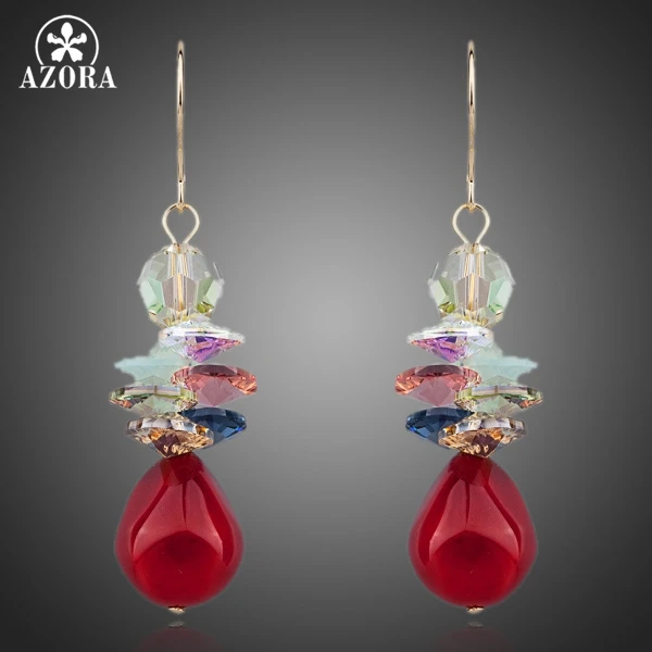AZORA Red Grapes Gold Color Water Drop Stellux Austrian Crystal Drop Earring TE0084