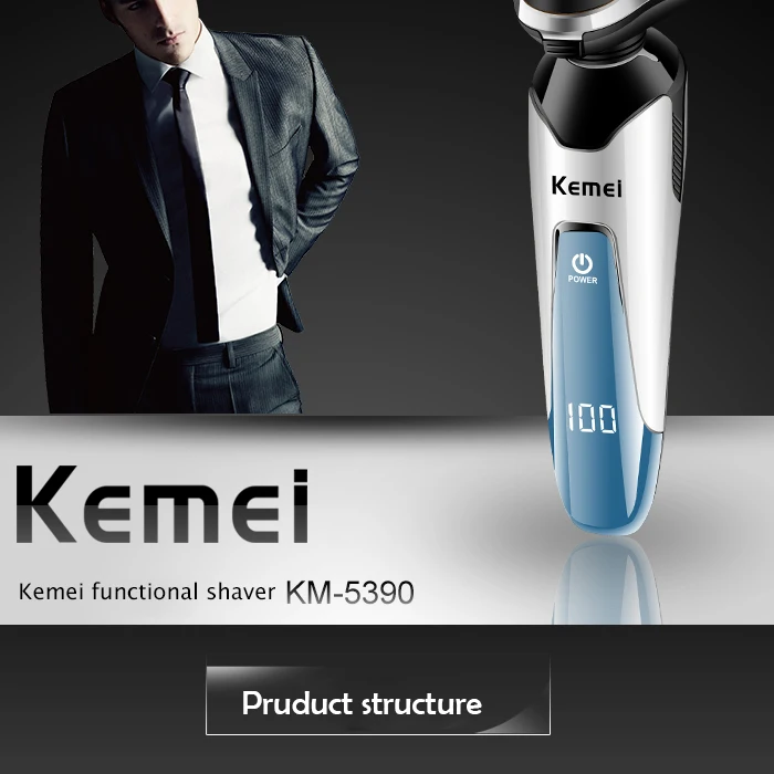 3D электробритва kemei, Мужская бритвенная машина, триммер для носа, бороды, волос 4 в 1, моющаяся перезаряжаемая бритва, устройство для очищения лица