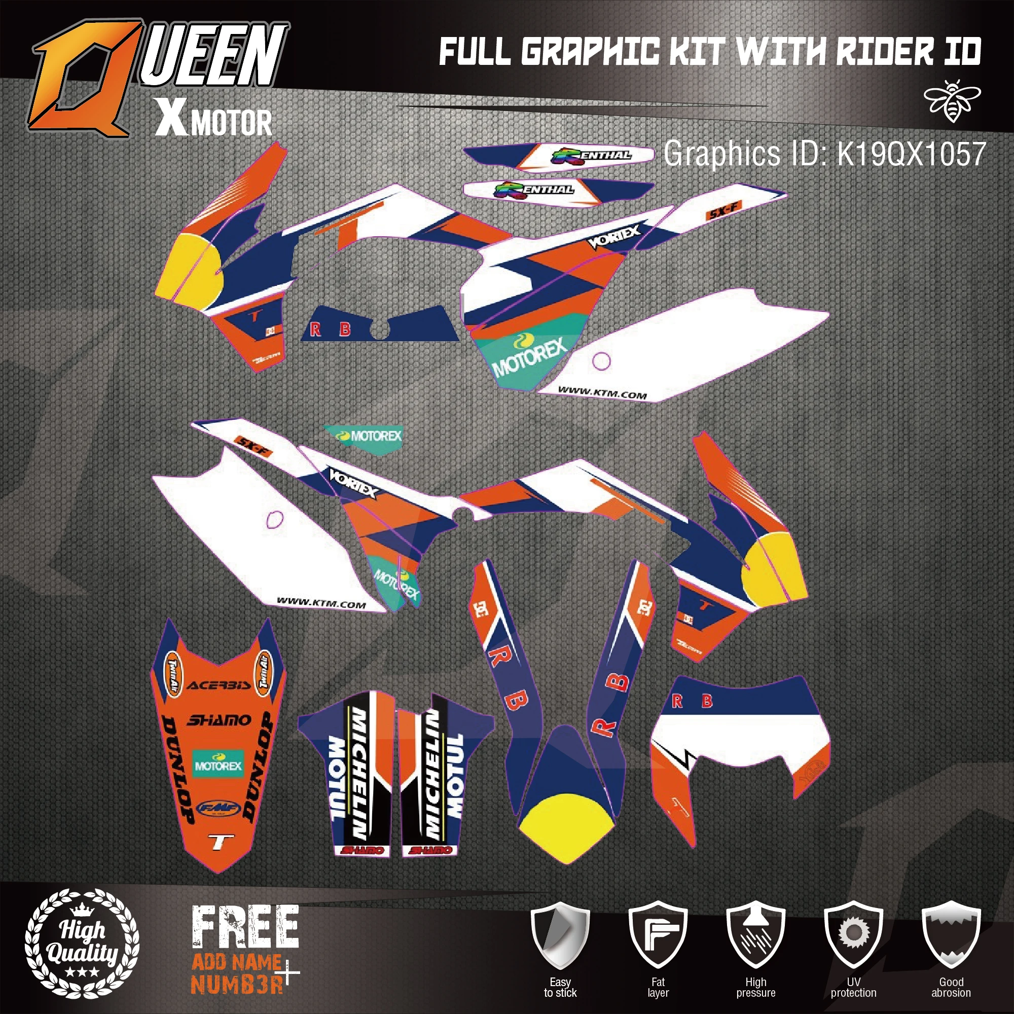 

Queen-X Custom Team Graphics Backgrounds Decals 3M Stickers Kit For KTM SXF 2013-2015 EXC 2014-2016 057