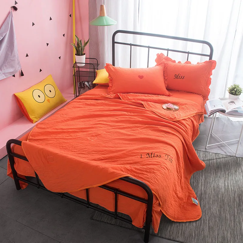 Sookie Лето Стёганое одеяло мыть волокно одноцветное цвет кондиционер кашне Синий Розовый моющиеся принцессы Тип тонкий пледы - Цвет: orange