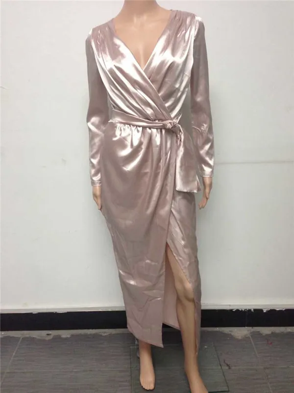 satin wrap maxi dress long sleeve