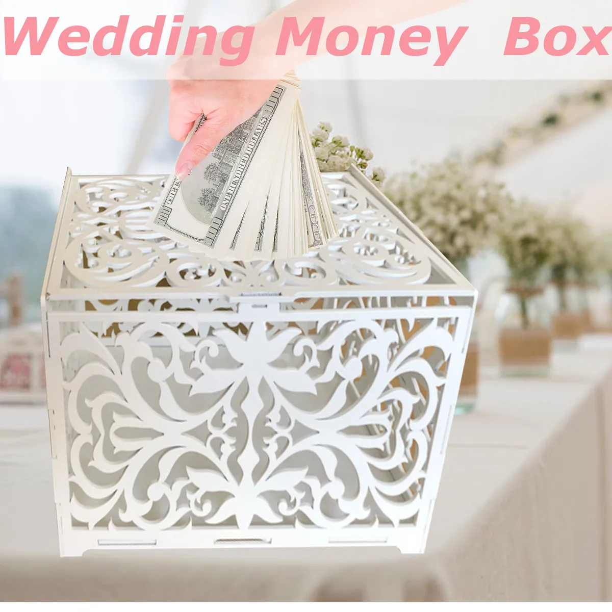 

DIY Wedding Gift Card Box Wooden Money Box With Lock Beautiful Wedding Decoration Supplies For Birthday Party 30x21.5x24cm