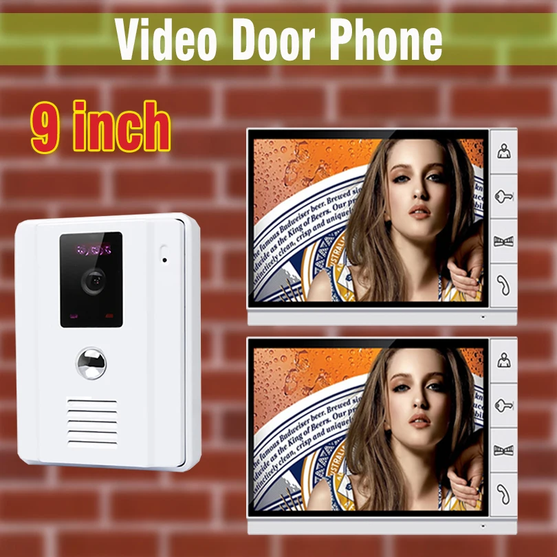 

9 Inch big Screen Wired Video Door Phone Intercom Doorbell System video doorphone visual intercom video Speakerphone 2 Monitors