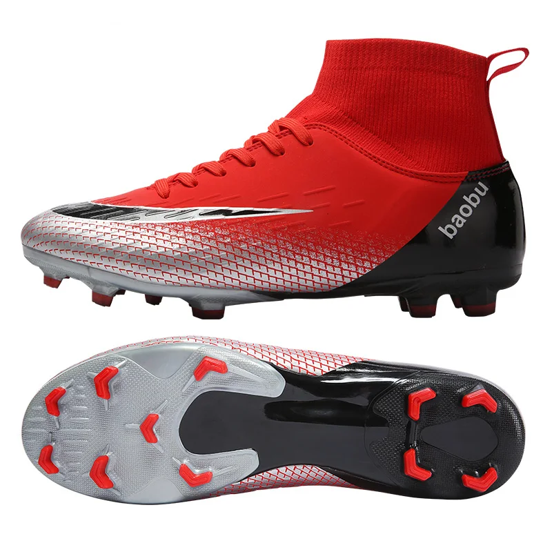 

New Adults Men's Outdoor Soccer Cleats Shoes High Top TF/FG Football Boots Training Sports Sneakers Shoes Plus Size 35-45