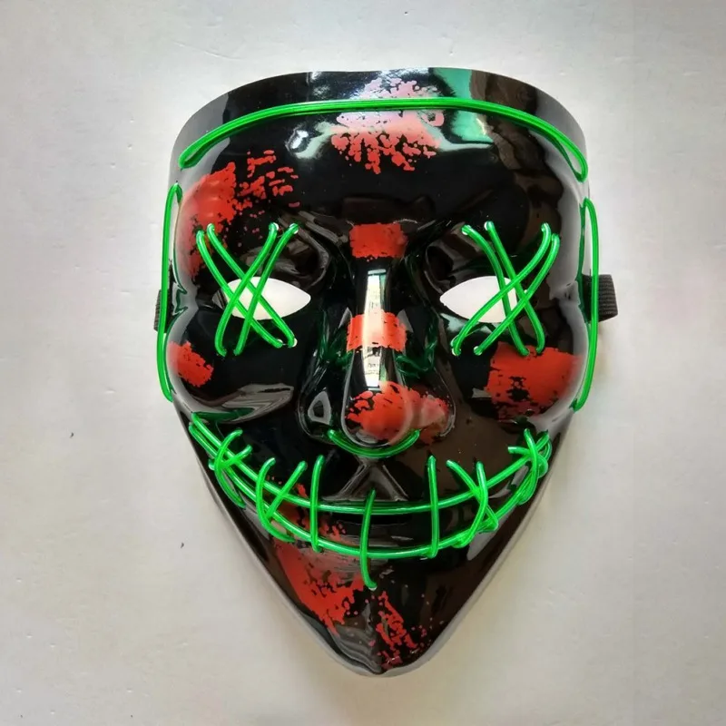 Halloween EL Mask Purge Masks Election Mascara Costume DJ Party Light Up Masks Glow In Dark Movie Cosplay Payday Mask - Цвет: Green