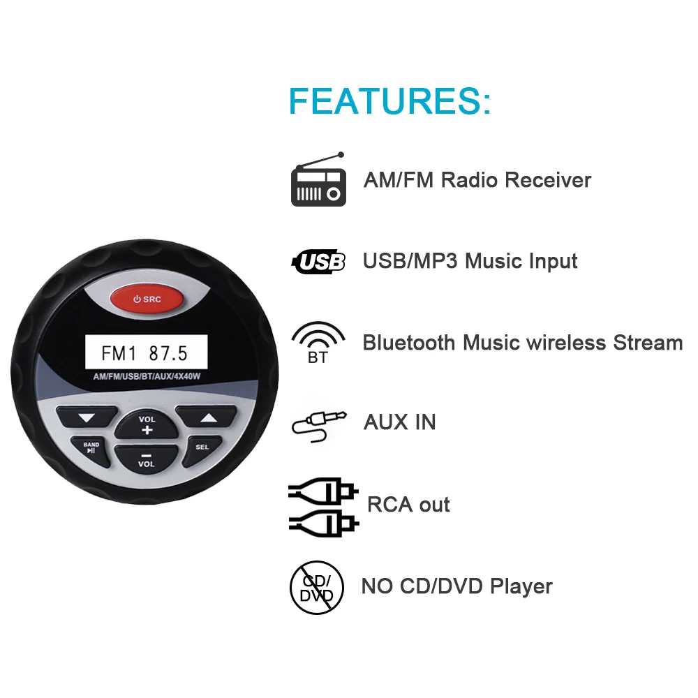 US $102.81 Marine Waterproof Bluetooth Stereo FM AM MP3 Player Radio Boat Audio For ATV UTV 3 Inch Marine Waterproof Motrcycle Speaker