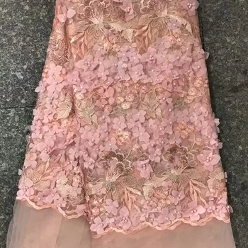 

Latest African fabric for wedding 2017 peach french lace fabric with beads and sequins high quality nigerian lace fabrics