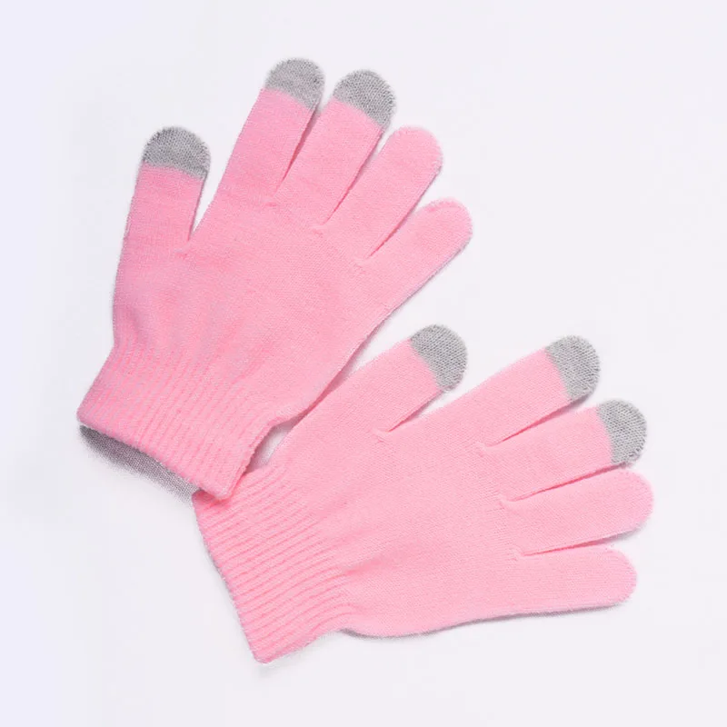 Зимние осенние мужские и женские вязаные перчатки, одноцветные перчатки унисекс с сенсорным экраном, повседневные перчатки для вождения - Цвет: pink