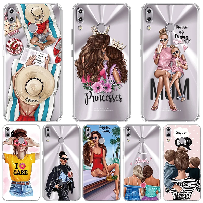 

Case For Asus Zenfone 3 4 5 Lite Laser Max Pro Plus M1 ZC520KL ZB555KL ZC551KL ZB570TL Case Funny Black Brown Hair Baby Mom Girl