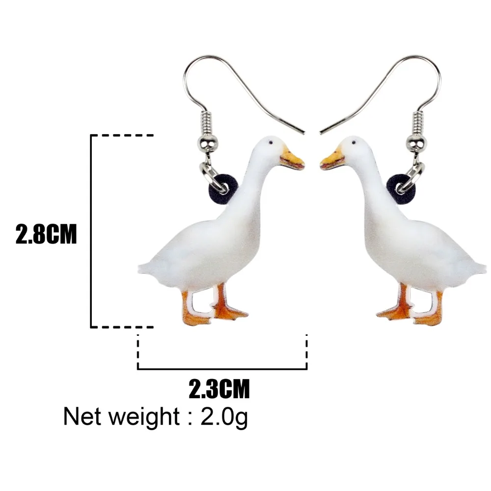 WEVENI Acrylic Snowy Duck Quacker Fowl Earrings Big Long Dangle Drop Novelty Farm Animal Jewelry For Women Girls Teens Wholesale