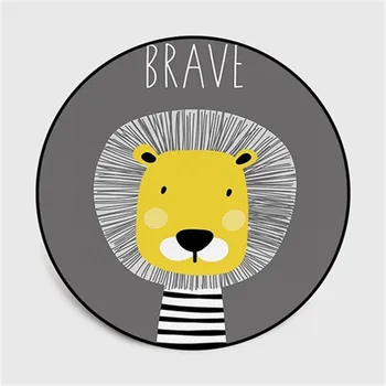 

White and Grey Cartoon Animals Lion Round Tapete For Living Room Bedroom Carpets Home Decor Rugs Children Kids Play Soft Mat