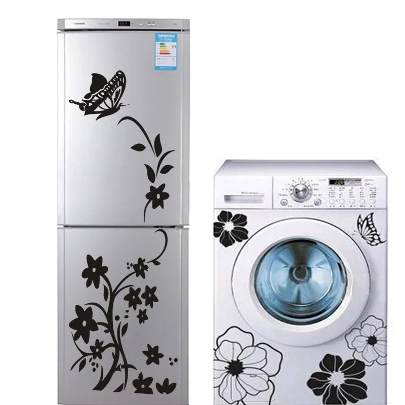 2 шт. креативная Высококачественная наклейка-бабочка для стиральной машины на холодильник, ванная комната, украшение вашего дома, настенная наклейка, обои - Цвет: Черный