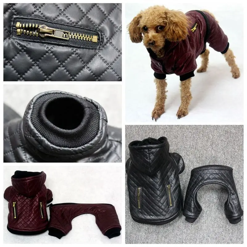 

Pet Dog Leather Clothes Winter Coat Clothes For Small Dogs Warm Hoodies Dogs Coats Pet Clothing Detachable Two-Piece Set Jacket