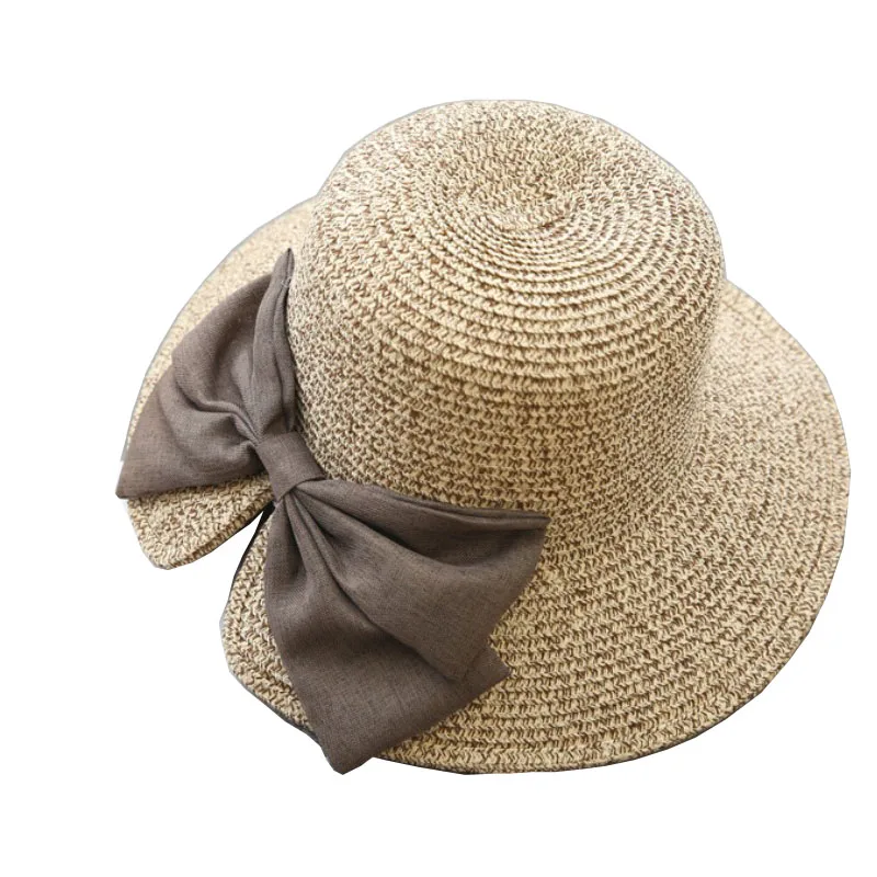 Bow Straw hats wide large brim floppy summer beach sun hatin Women's