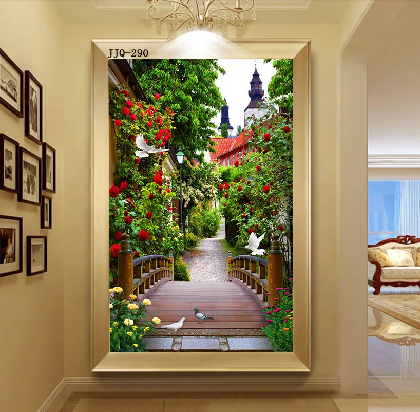 3D custom Porch mural wallpaper modern corridor 3D stereo space wallpaper flowers green trail wall coverings household garden