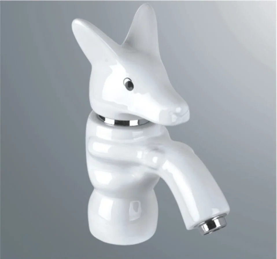 

Creative cartoon white ceramic faucet Durable bathroom wash basin single hot and cold copper valve faucet bathroom accessories