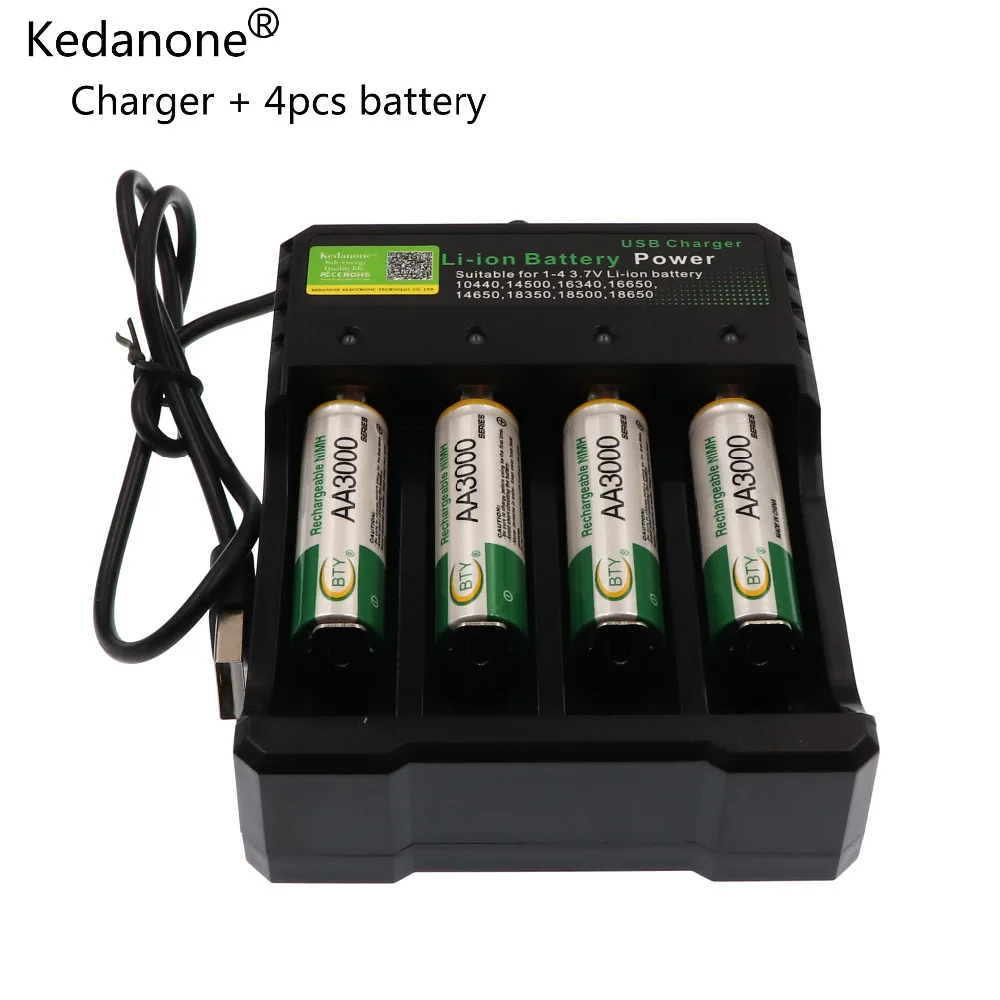 

Charger and 4pc1.2V 3000mAh NI MH AA Pre-Charged Rechargeable Batteries Ni-MH Rechargeable aa Battery For Toys Camera Microphone