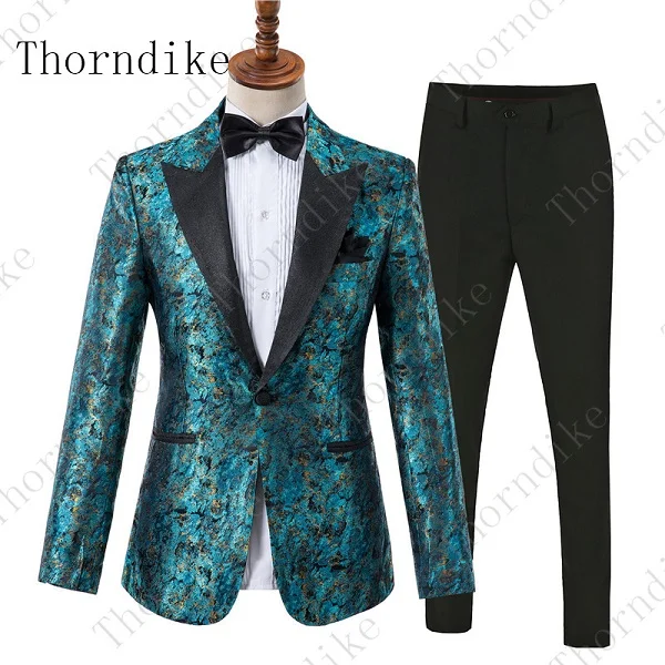 suits5 Thorndike бренд мужской плюс размер 5XL Цветочный узор Slim Fit Мужские костюмы с брюками свадебный смокинг жениха певица костюм - Цвет: suits5
