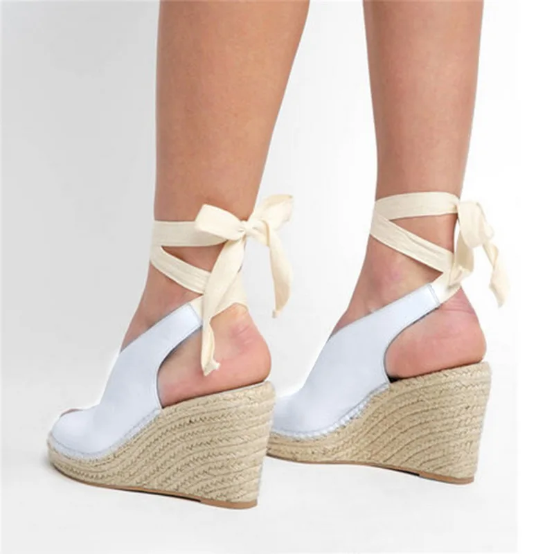 

Women Rope Peep Toe Bohemia Espadrilles Female Platform Hemp Wedge Sandals Ladies Lace Up Summer Open Toe Buckle Strap Shoes