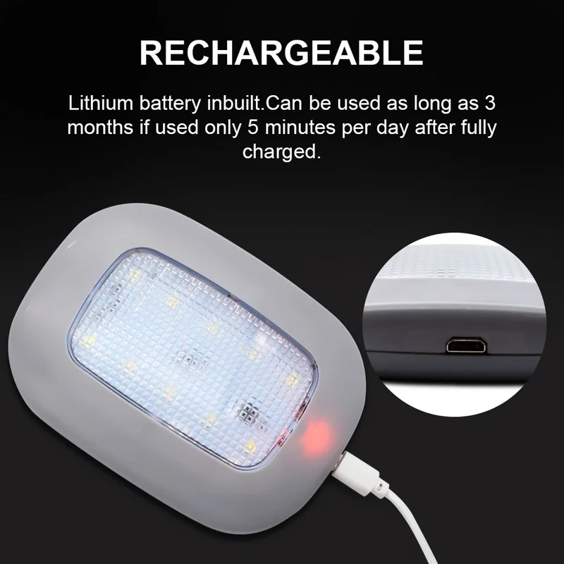 Safego USB Перезаряжаемый светодиодный светильник для чтения на крыше автомобиля, универсальный магнитный светодиодный светильник для автомобиля, ночной Светильник белого цвета