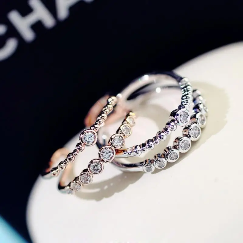 ZHOUYANG, регулируемое кольцо для женщин, корейский стиль, австрийские кристаллы, Двухслойное, розовое золото, серебро, цвет, модное ювелирное изделие KCR240