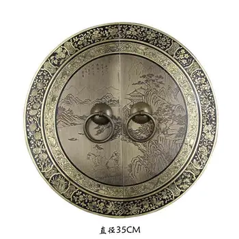 

[Haotian vegetarian] bronze Chinese antique furniture, Ming and handle copper door lock landscape section piece 35cm diameter