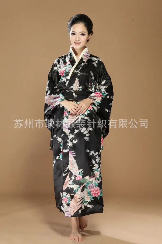 Красный/розовый/черный/синий традиционный японский платье womwen кимоно в винтажном стиле платье юката кимоно Оби платье традиционное японское кимоно - Цвет: Black