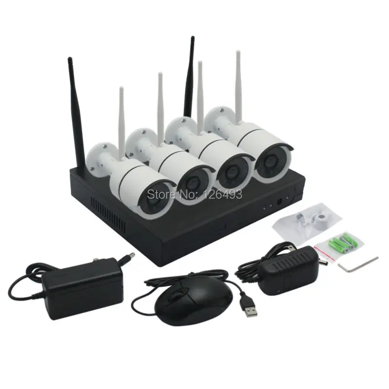 Plug and Play HD 4CH NVR 720P Wireless CCTV System Outdoor Night Vision Security Camera WIFI