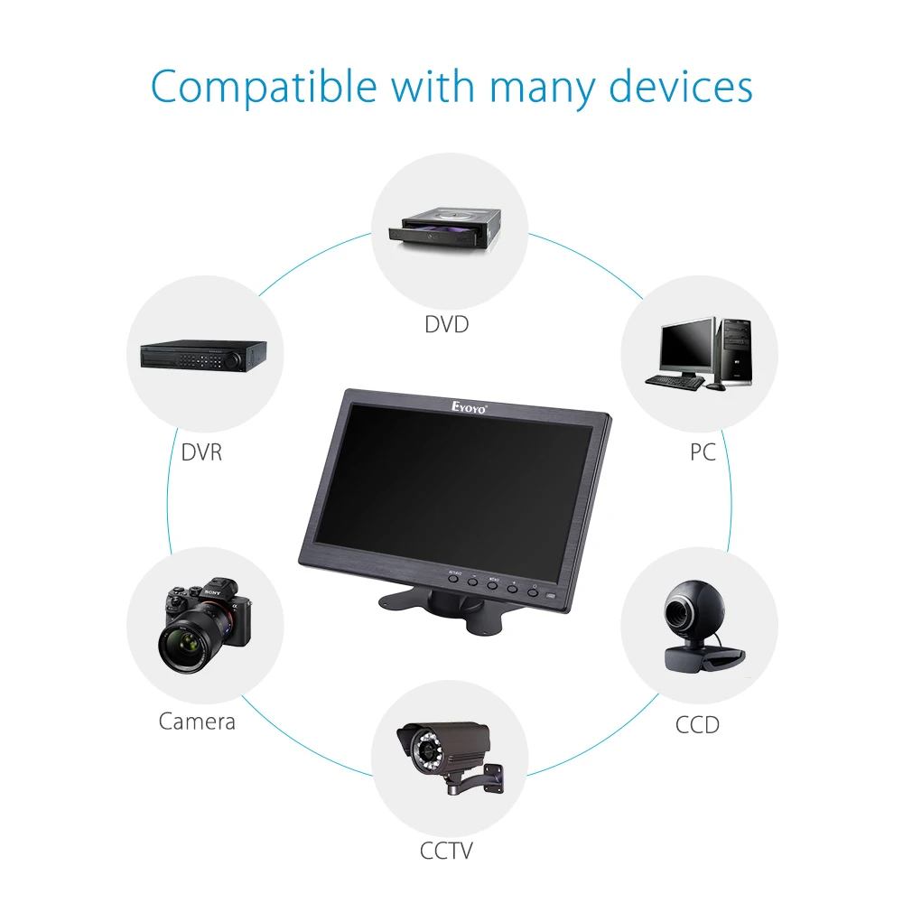 EYOYO 10,1 дюймовый TFT ЖК-экран 1024*600 CCTV монитор BNC AV VGA HDMI видео аудио для DVR DVD камеры безопасности Встроенные колонки