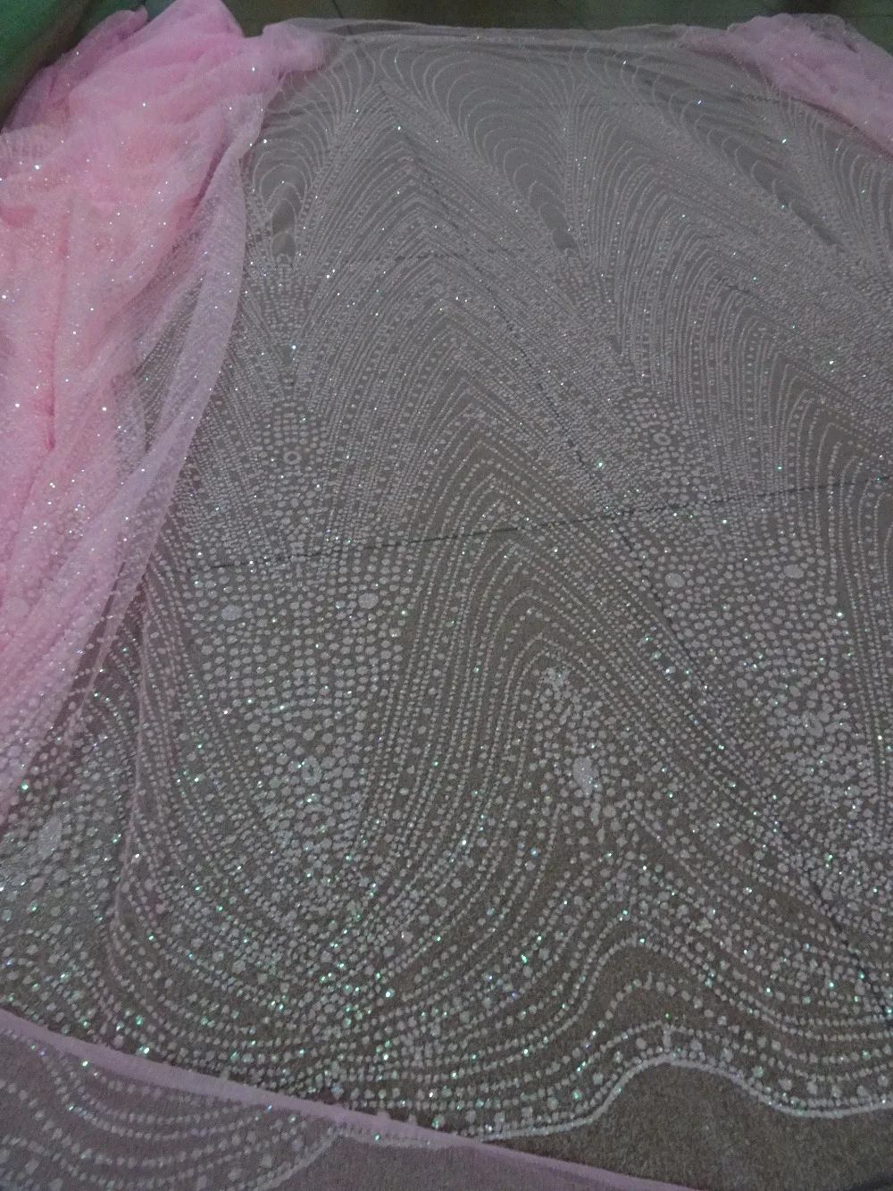 

pink glued glitter powder mesh tulle sequins lace fabric SYJ-42084 for party /evening /wedding dress