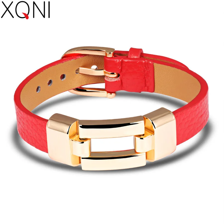 

XQNI Leather Charm Bracelets For Woman Man Personality Black/Red Color Stainless Steel Women Men Jewelry Bracelet Gift