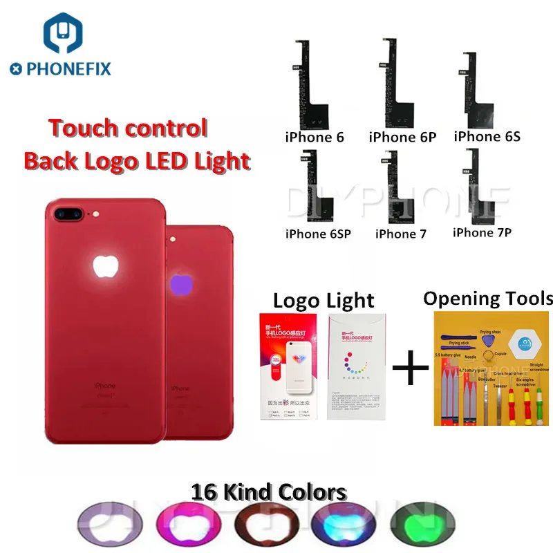 PHONEFIX задняя лампа с логотипом, ночная свеча, гибкий кабель для iPhone 6S 6SP, 16 цветов, задняя подсветка с логотипом, светодиодный, сделай сам, открывающийся мобильный телефон