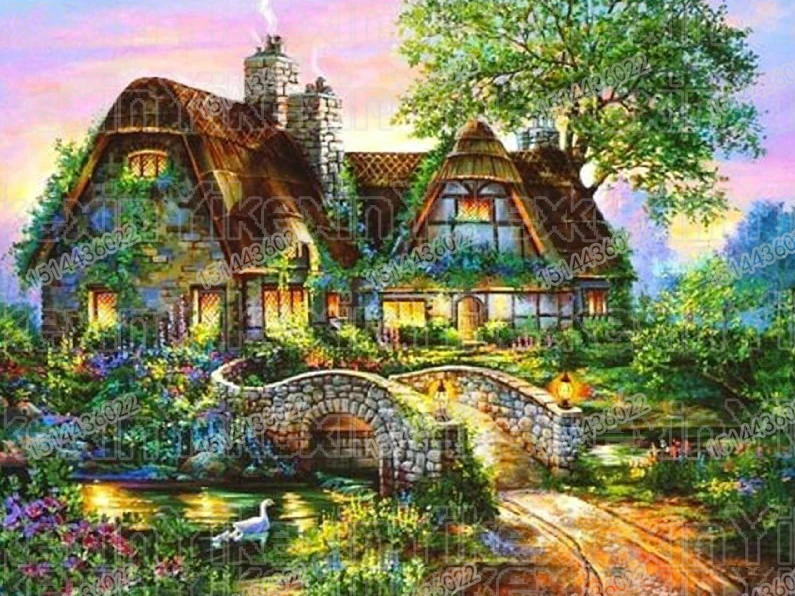 5D DIY Full Drill Diamond Painting Rural Scenery Embroidery Cross Stitch Kits
