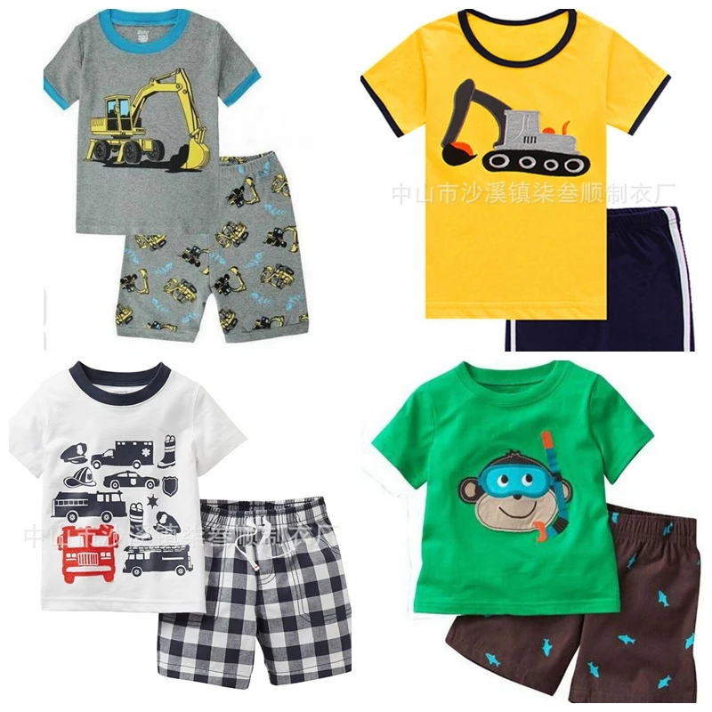 

New Summer Baby boys Clothes digger pattern Suit Short Sleeve T-shirt +Shorts Kids Clothing Sets pajamas k022