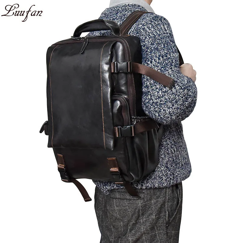 Casual Leather Backpack Men Large Capacity Genuine Leather Daypacks For ...