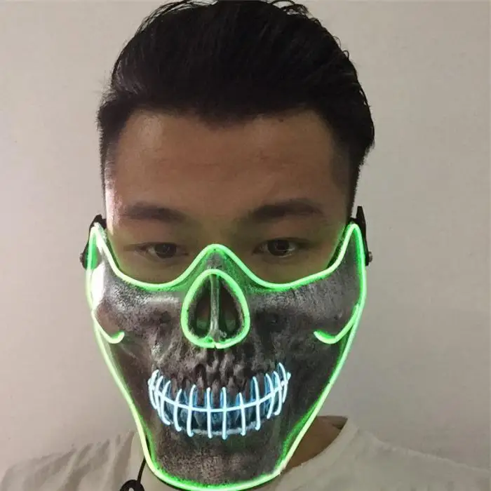 Hot Skull Skeleton LED Mask Halloween Cold Light Half Face Luminous Masks for Party MDD88
