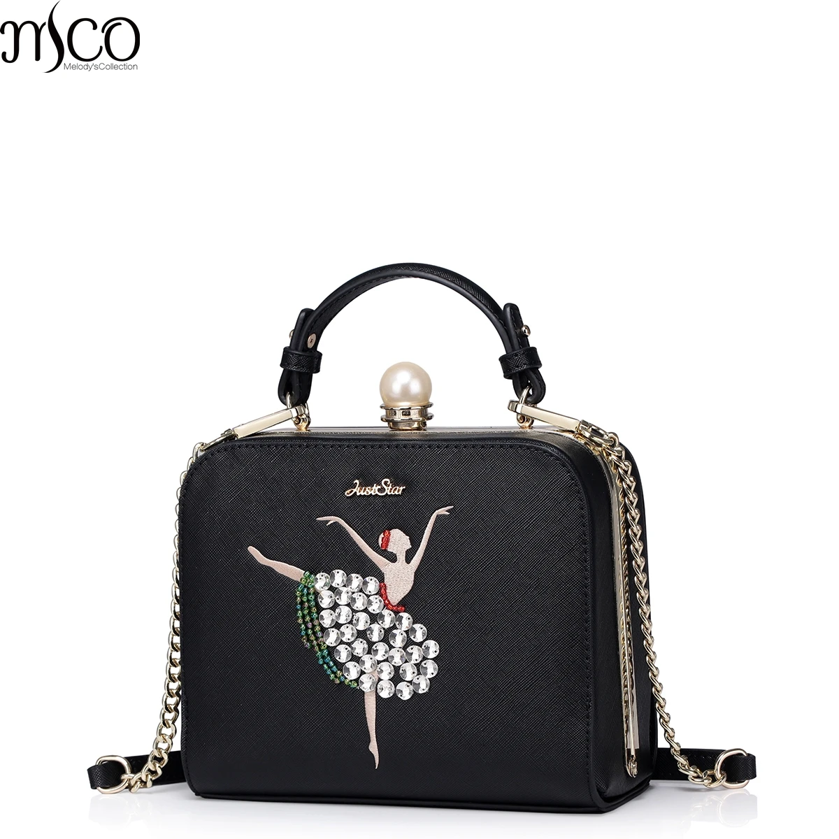 2017 Brand Design Sequin Ballet Girl Tote Handbag Women Wedding Bags Elegant Pearl Lock PU Leather ladies Evening Shoulder Bag