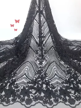 

Black 3D Applique Laces Fabric High Quality Nigerian Swiss Voile With Beads Tulle Embroidery African Mesh Laces Fabrics A1851