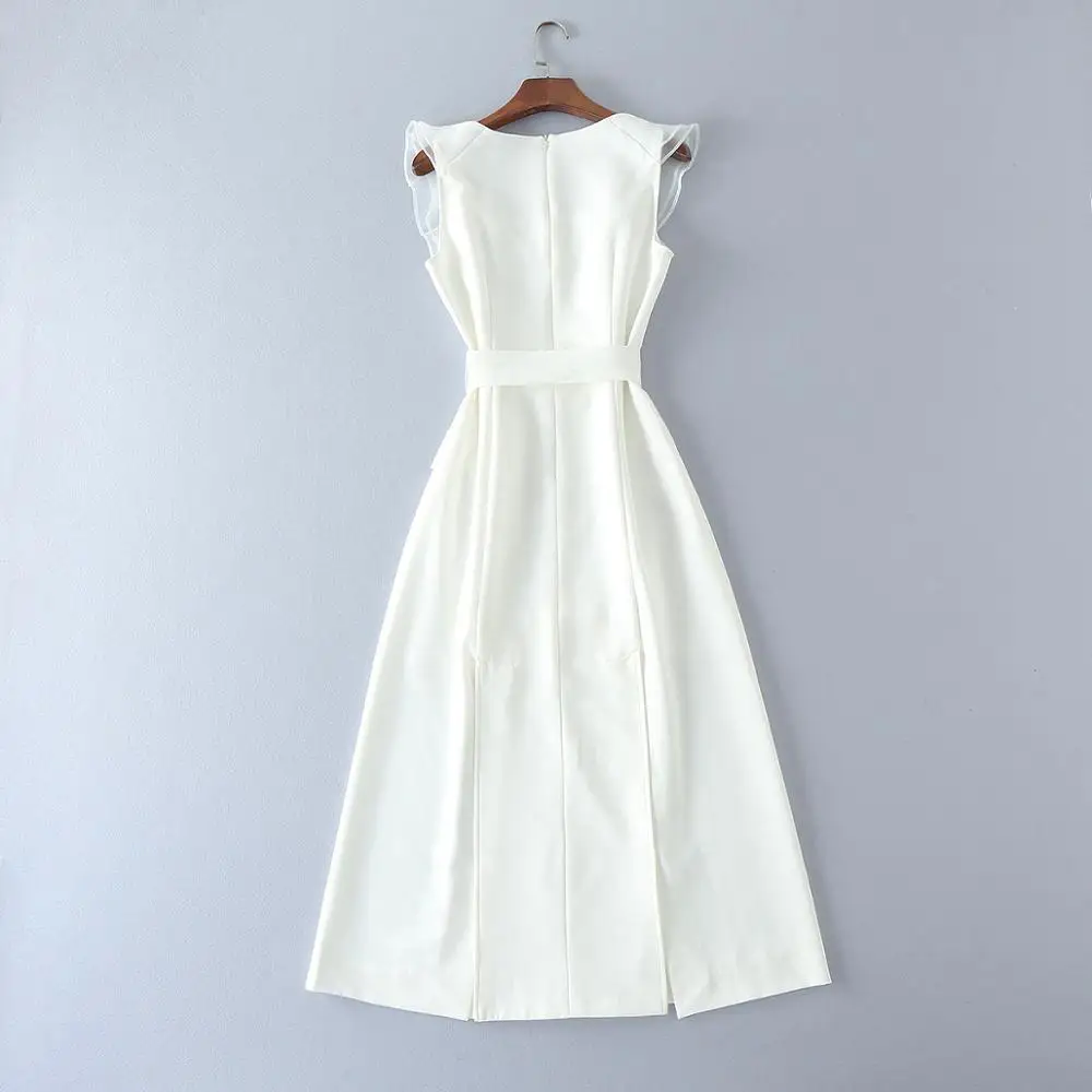 Женское двубортное платье без рукавов дизайнерское длинное базовое с разрезом