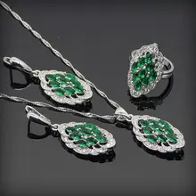 Superior Inexperienced Emerald White Topaz 925 Sterling Silver Jewellery Units For Girls Earring Necklace Pendant Ring Present Field&Delivery