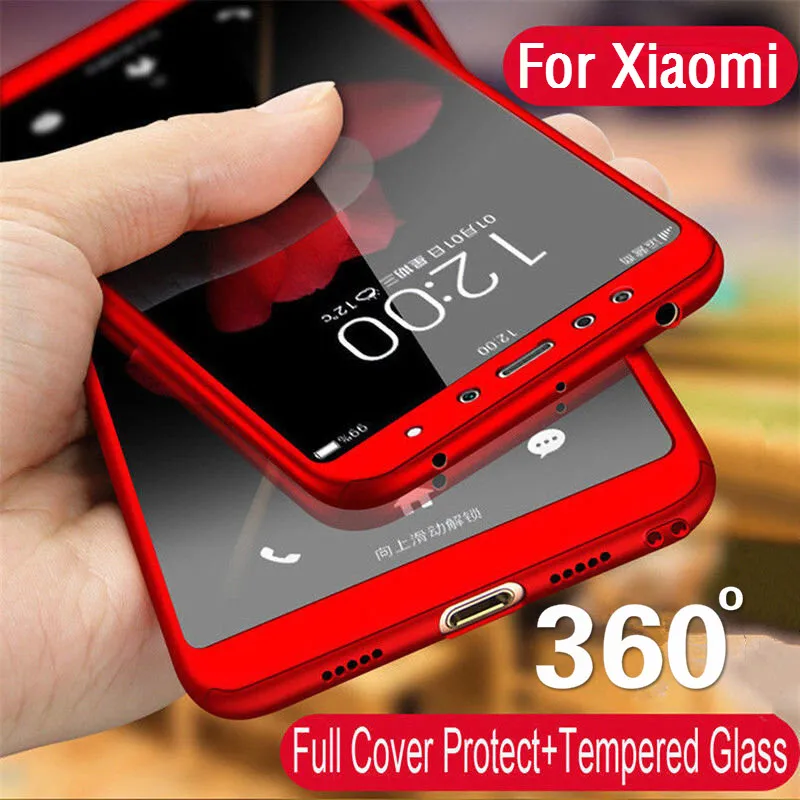 

360 Degree Full Cover Phone Case For Xiaomi Mi 9 8 Lite F1 Redmi Note 7 6 5 5A Pro 4X 6A Screen Protector Covers Case With Glass