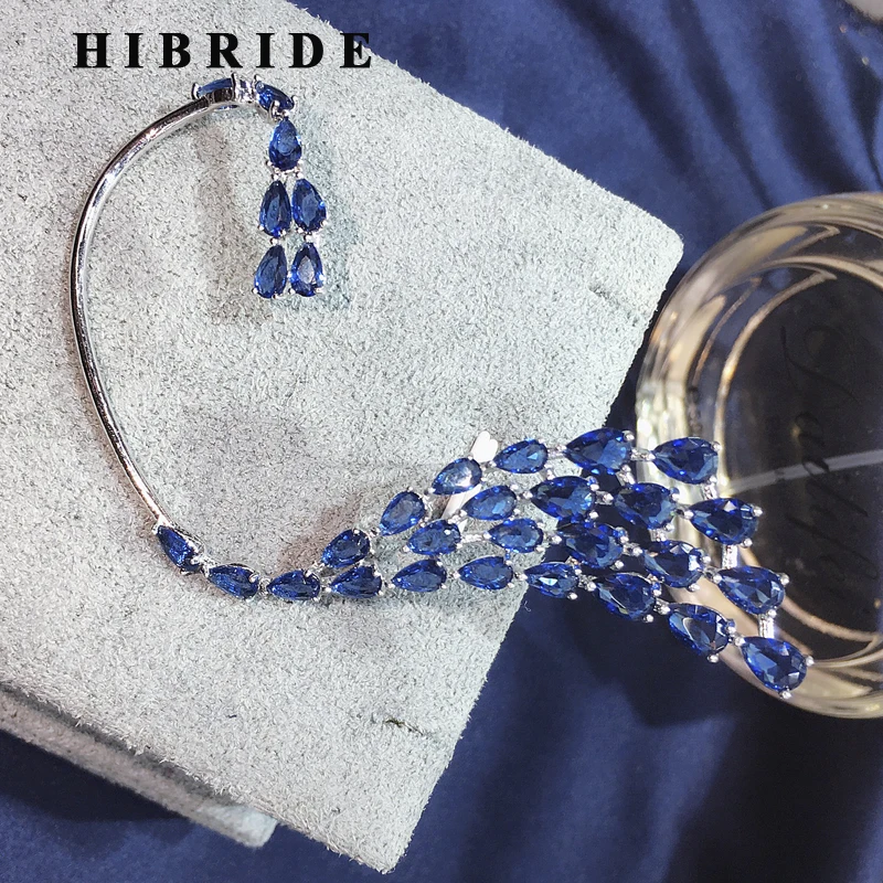 HIBRIDE роскошный дизайн голубой цвет AAA кубический циркон капли воды ухо манжеты для женщин серьги одна деталь E-808