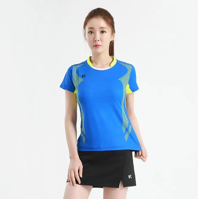 New men/women tenis shirt mujer, Quick-dry Breathable table tennis jerseys,Train tennis team Clothes,badminton t-shirts - Цвет: women blue one set