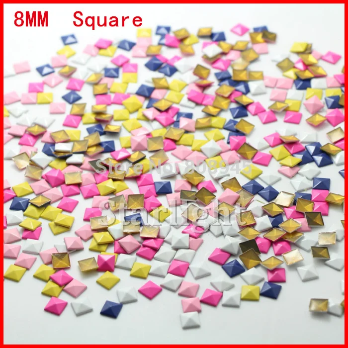 

Mix Color 8mm Hot Fix Studs Pyramid Rhinestones Accessory For Clothing/shoes/ bags 200pcs/lot star15