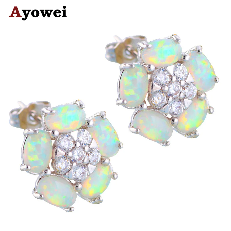 

Flower style Wholesale Retail White Fire Opal Silver Stamped Stud Earrings for women Fashion Jewelry Opal Jewelry OE414A