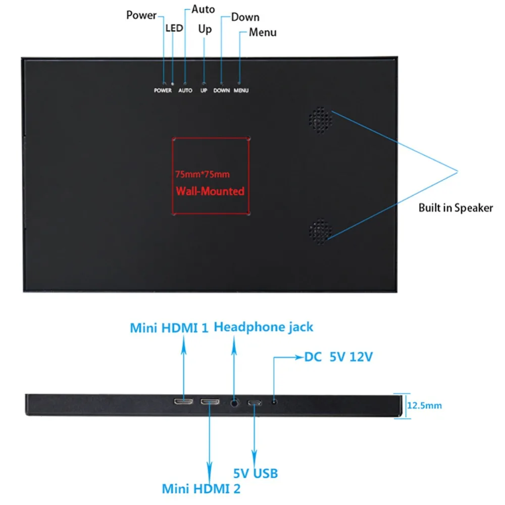 Портативный монитор 10,1 дюймов ips full hd экран 2560X1600 маленький мини компьютер ЖК-дисплей игровой монитор ПК для Xbox переключатель PS3 PS4